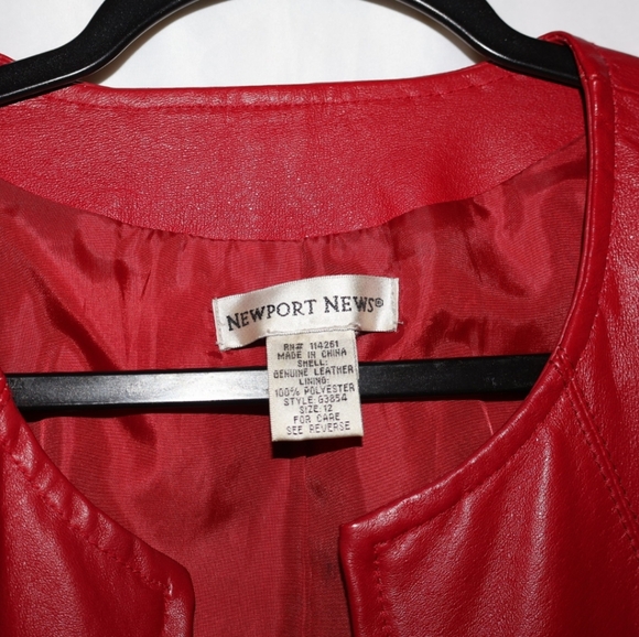 Newport News Red Genuine Leather Women\'s Jacket. Size 12.